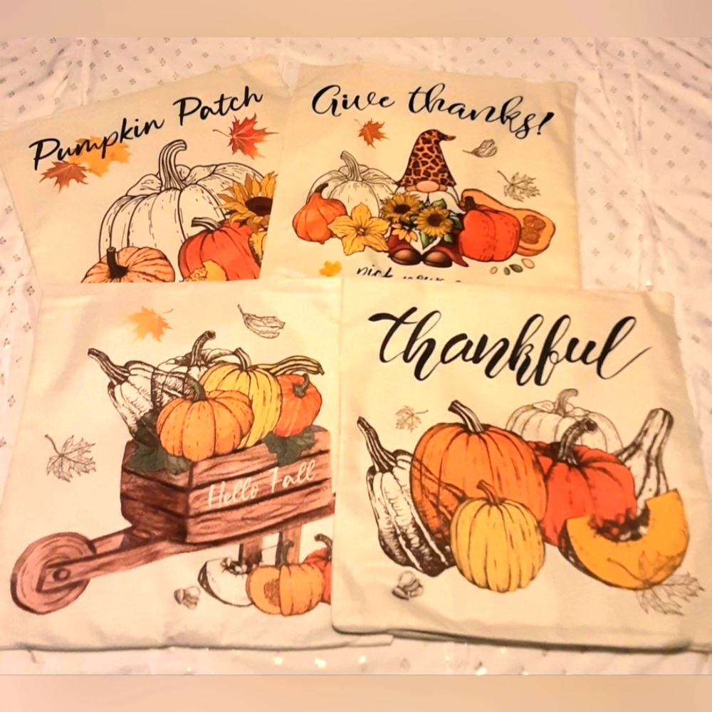 NEW Set of 4 Fall/Thanksgiving Pillowcovers - gnomes, Fall colors